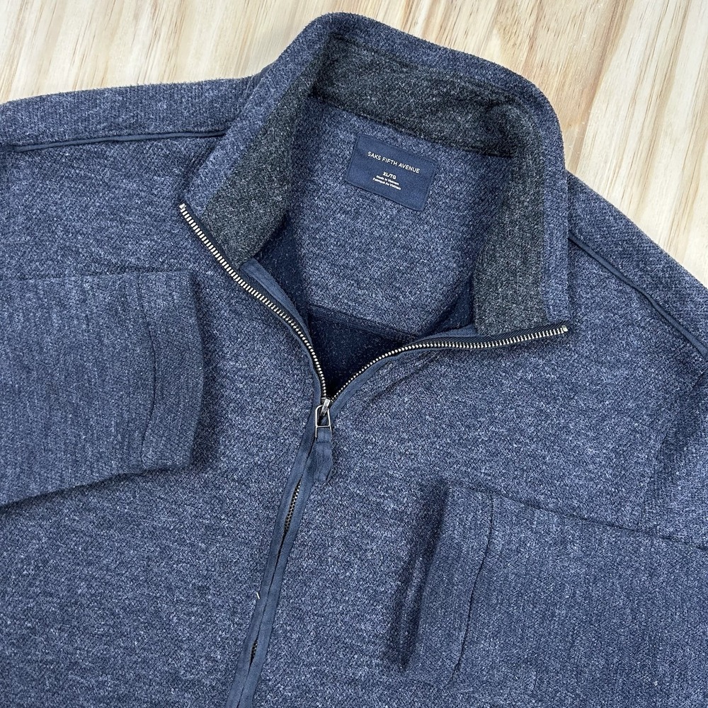 Saks Fifth Avenue Men's‎ Full Zip Blue Long Sleeve Fleece Jacket Size XL